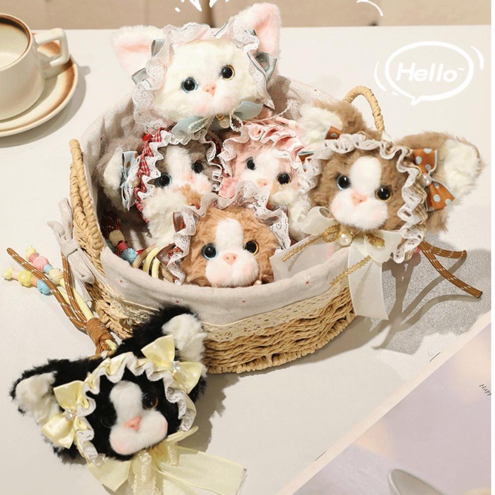 Bow Decor Cat Keychain Vintage Bag Charm Romantic Plush Doll Key Decoration