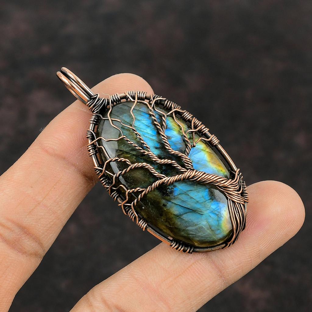 Tree Of Life Labradorite Pendant Copper Wire Wrapped Pendant Handmade Gemstone Pendant Designer Copper Jewelry Tree Of Life Jewelry For Gift