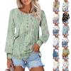 Women's Long Sleeve Round Neck T-Shirts Flower Print Puff Sleeve Shirts Button Blouses Tops