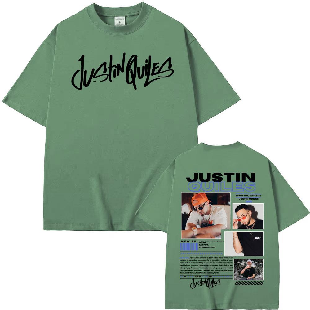 Singer Justin Quiles Album 2025 Tour Graphic T-shirt Men's Clothing Vintage Hip Hop T Shirts Cotton Loose Short Sleeve Tee Shirt