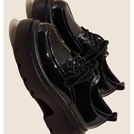 Шнурки для ботинок, Маленькие кожаные туфли, Толстая подошва, Черные туфли на высоком каблуке, Шнурки для увеличения роста, Японская женская обувь с круглым носком