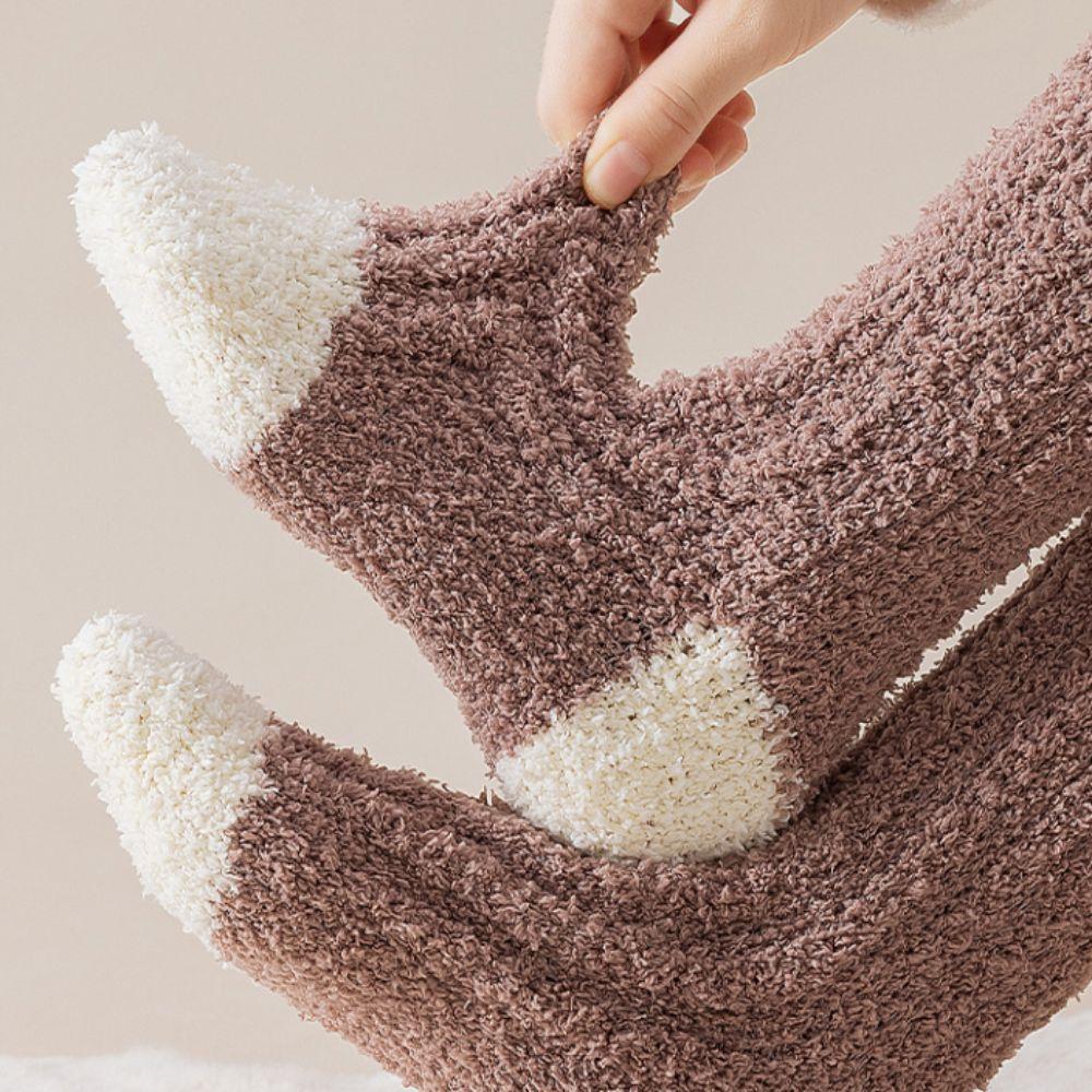 3Pairs Sleeping Coral Fleece Socks Winter Mid Tube Socks Women Solid Color Floor Plush Socks Autumn