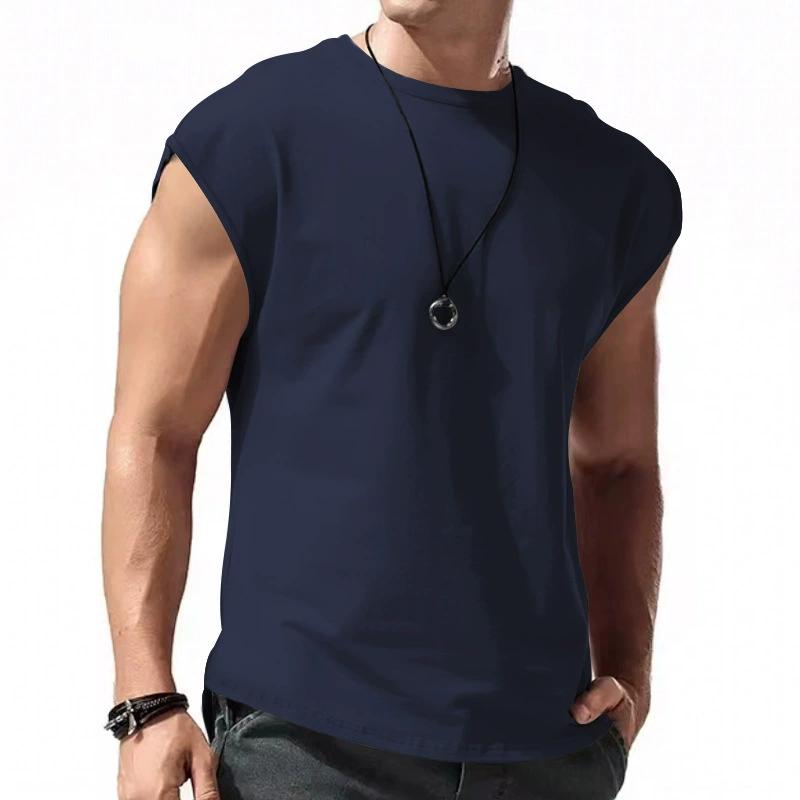 Men's Summer Solid Color Thin Section Sleeveless T-shirt Youth Round Neck Casual Loose T-shirt