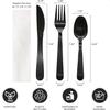 Individually Wrapped Heavy Duty Plastic Utensil Kits 50 Sets for Party Catering Fork Spoon Knife Napkin Black