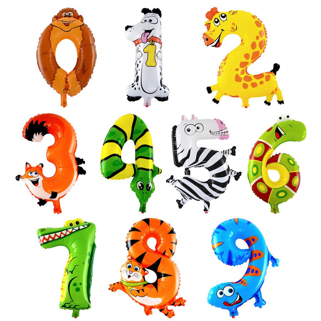 1 шт., воздушные шары из фольги с номерами животных, детский декор для вечеринки, дня рождения, свадьбы