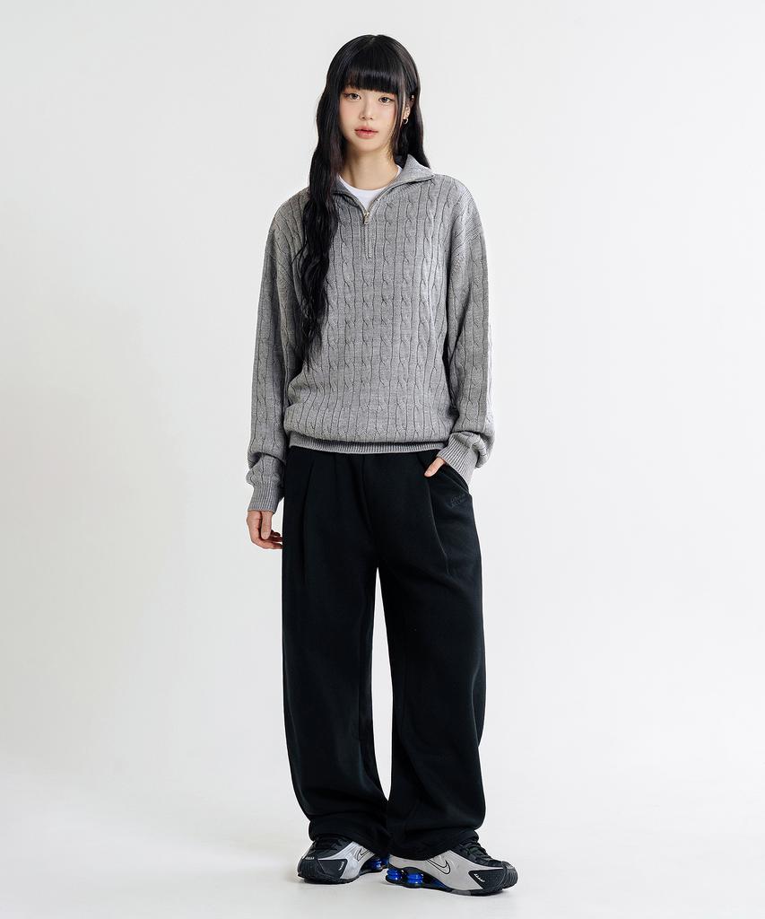LEMAIN SECOND Oversized Voluminous Washable Half-Zip Cable Knit [Gray]