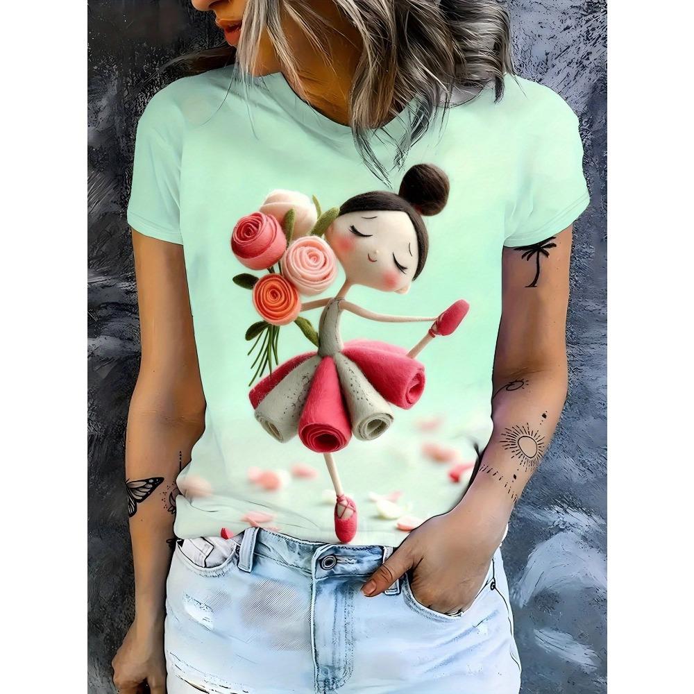 Summer Women's Round Neck Short Sleeved Animal Cartoon Portraits Series 3D T-shirt Fashionable Comfortable Breathable Loose Large Size T-shirt