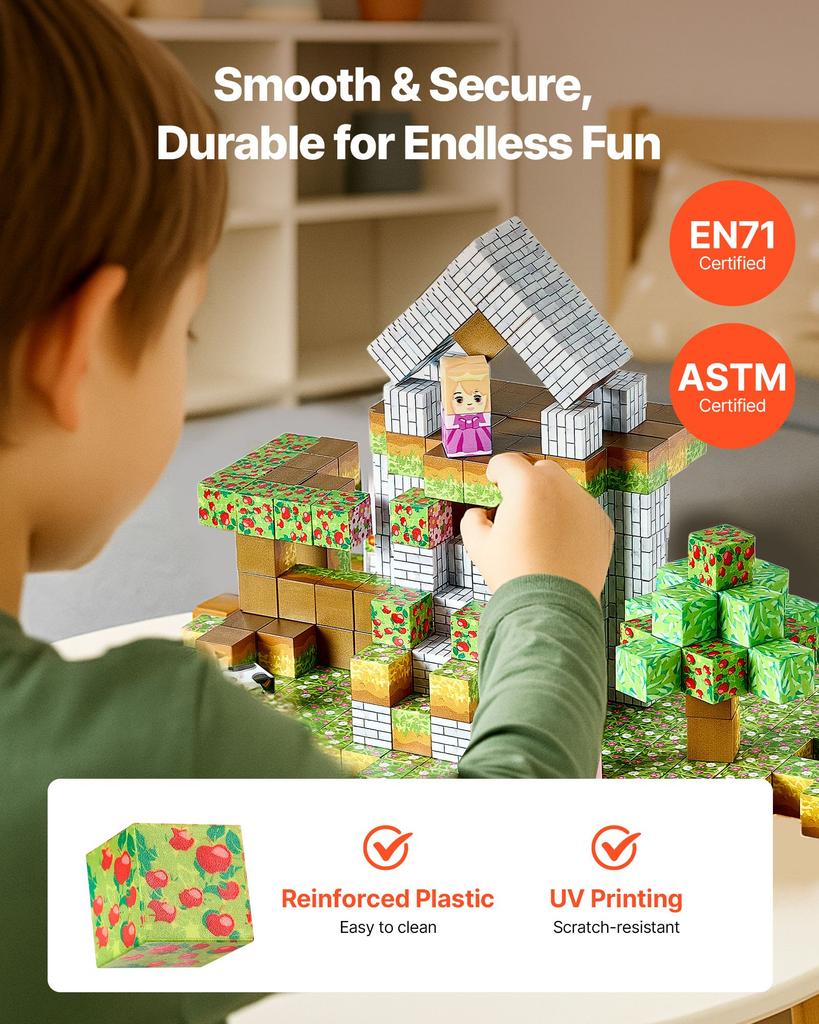 VEVOR Magnetic Blocks, 150 PCS Forest Castle Set, Magnetic Building Cubes for Kids, STEM Montessori Sensory Toys for Christmas Birthday Gift