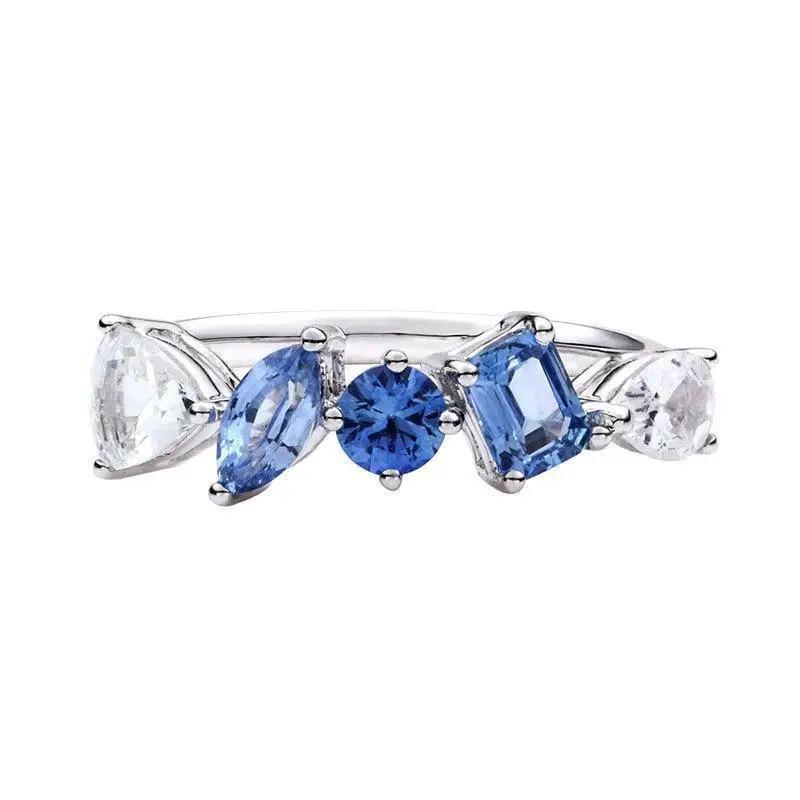 Легкая роскошь градиент морской синий кристалл нерегулярные кольца для женщин новые идеи высокое качество простые капли ветра ювелирные изделия