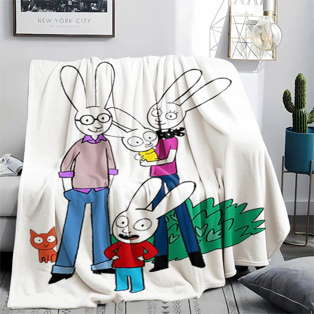 1PC Simon the Rabbit Print Flannel Blanket, High quality Comfortable for All Seasons, Home Decor, Warmth and Comfort, Perfect for Christmas Gifts157