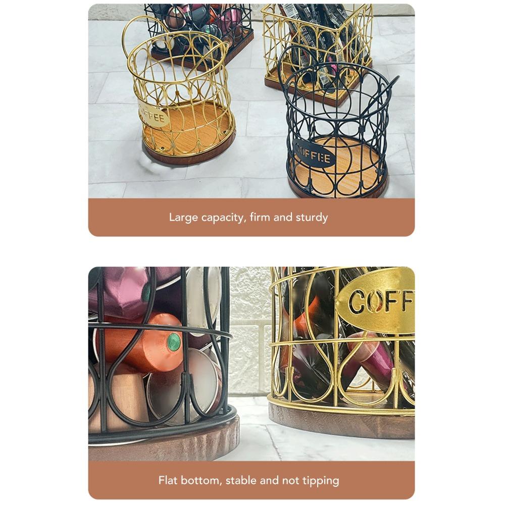 Decorative Round Coffee Pod Basket Metal Coffee Capsule Storage Basket Kitchen Countertop
