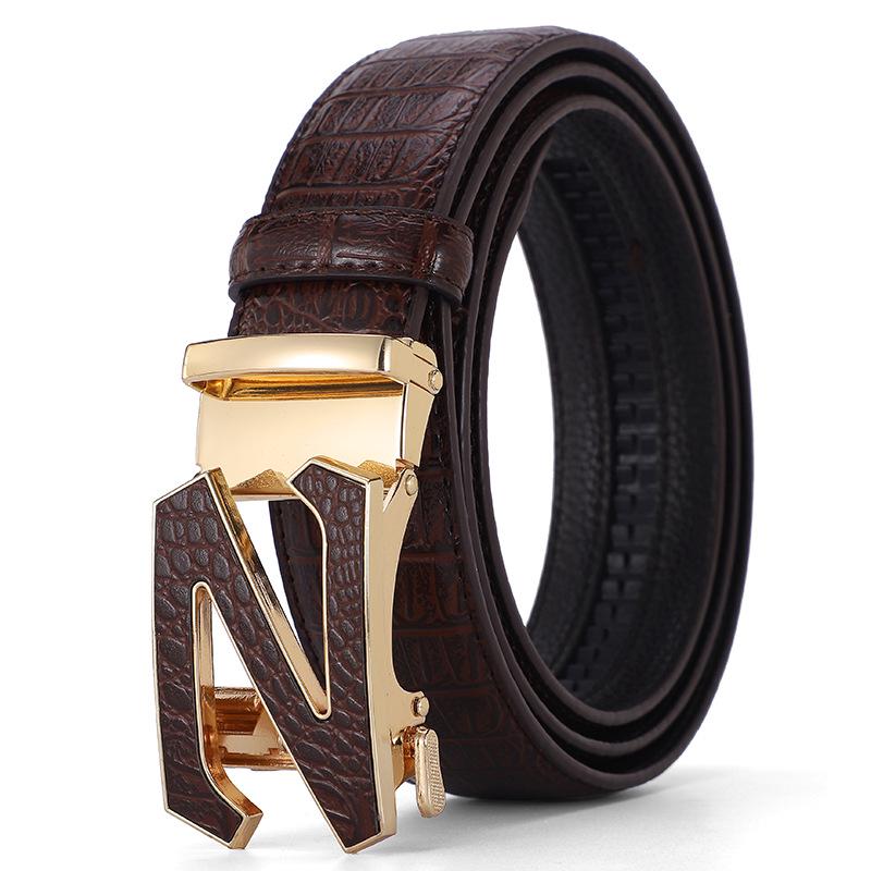 Мужской кожаный ремень с узором крокодила и автоматической пряжкой - Модный, универсальный и повседневный аксессуар для талии для брюк