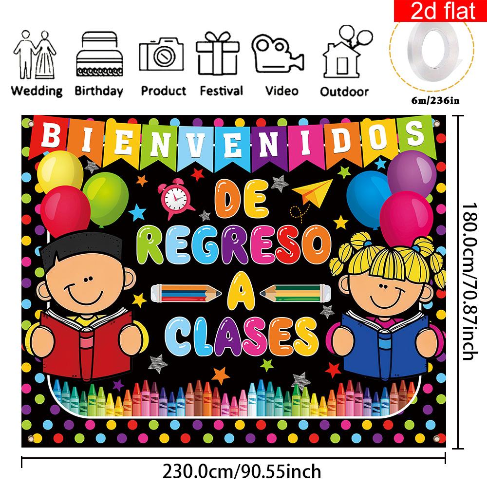 2D flat banner 1 piece of Spanish back-to-school party background fabric theme pattern for welcoming back to school