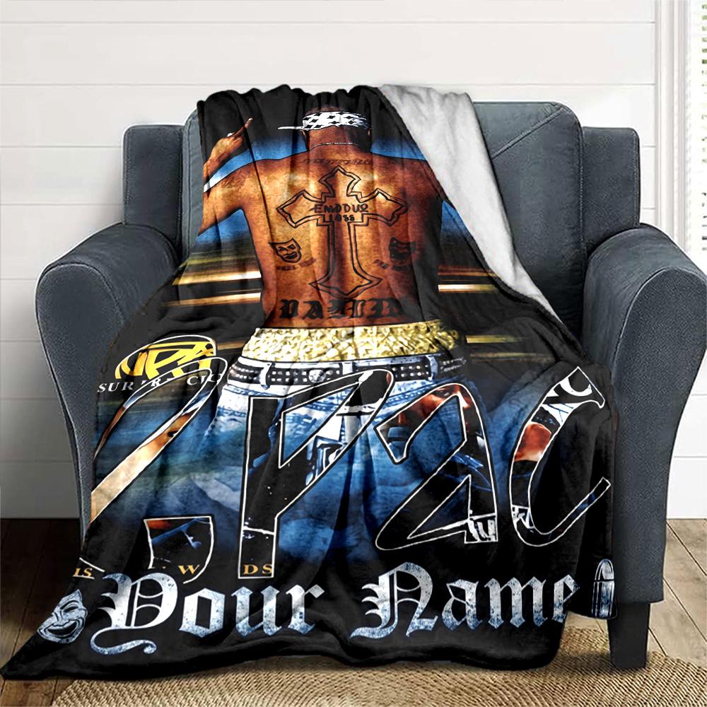 2pac Customize Your Name Blanket Gift Customizable Blanket Ultra-Soft Suitable for Couch Office Nap Living Room Four Seasons Multipurpose