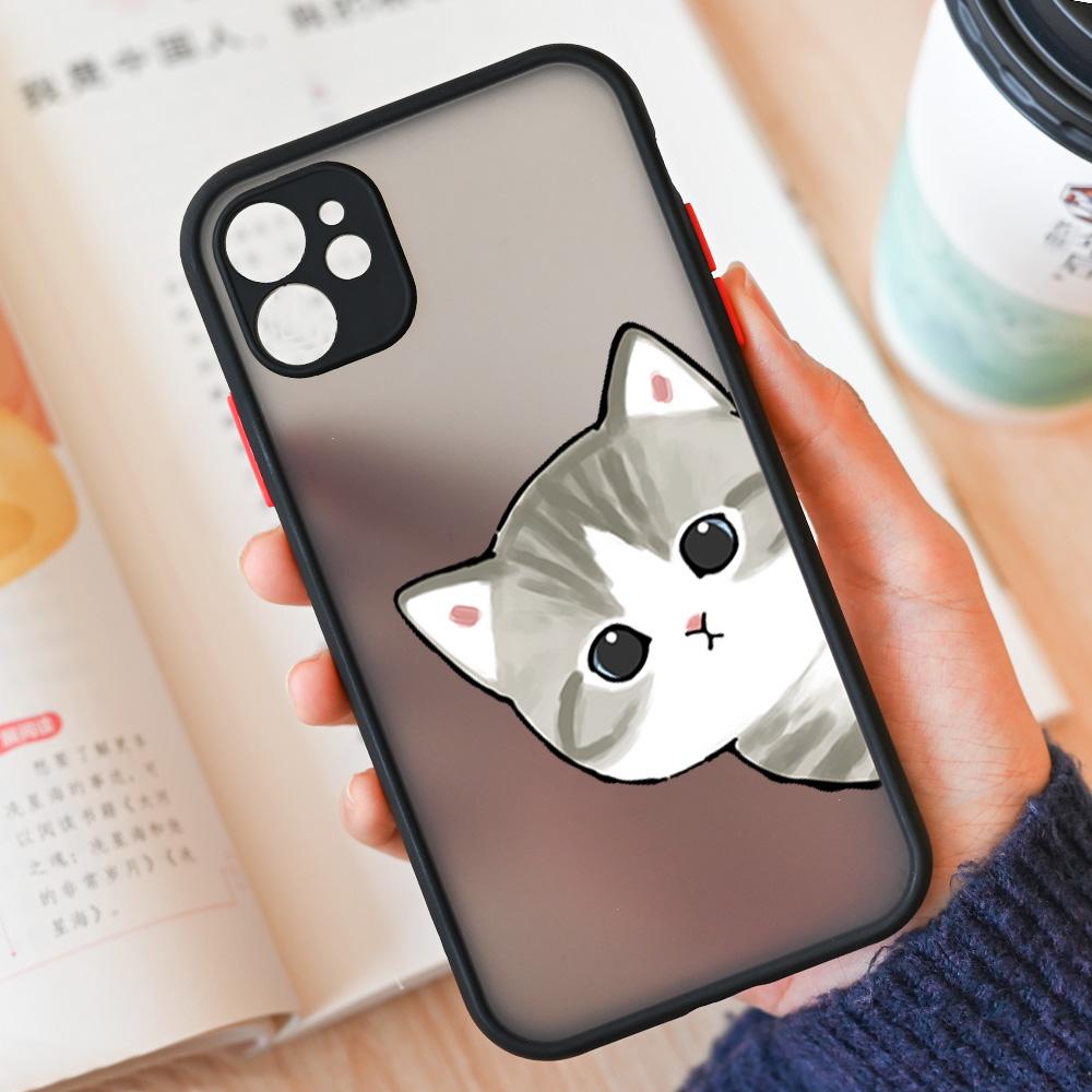 Милый Мультяшный Кот Чехол для Телефона Для iPhone 17 16 15 11 12 14 13 Pro Max Mini X XS XR 7 8 Plus 16E Ударопрочный Жесткий Матовый Чехол Fundas