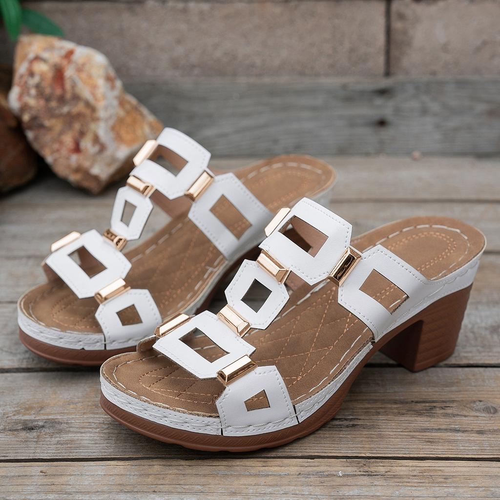 Женские босоножки на блочном каблуке с открытым носком — стильные туфли без шнуровки для выхода в свет и повседневной летней одежды