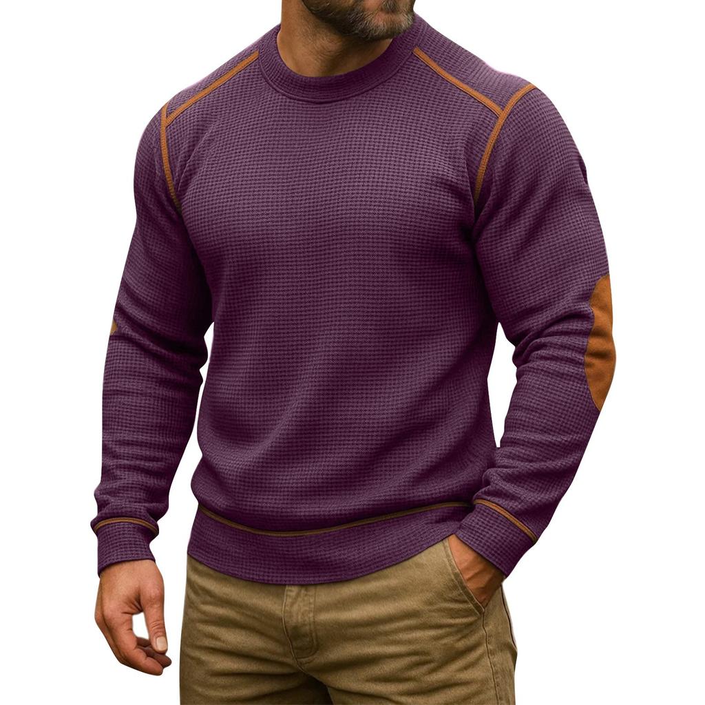 Men's Solid Color Round Neck Long Sleeve Tops Men's Sports Large Size Casual Round Neck Tops