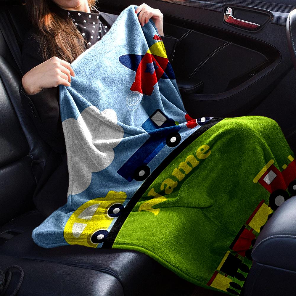 Custom Name Cute Cars Theme Printed Blanket - Perfect for Couch, Bed, Travel & Outdoor Use | Machine Washable, Cozy & Durable.