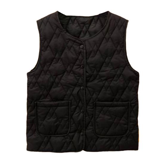Women's Thermal Vest Sleeveless Single-breasted Closure Jacket Solid Color Round Neck Imitation Silk Cotton Padded Waistcoat for Autumn Winter