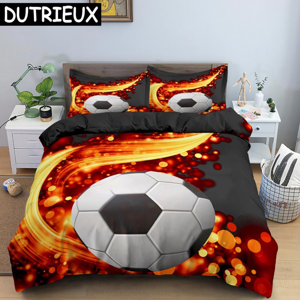 Пододеяльник с 3D-футболом, двуспальный комплект постельного белья, 2/3 предмета, наволочка с застежкой-молнией, полиэстеровый чехол размера King Size