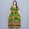 Mom cotton silk dress summer middle-aged and elderly women's clothing short sleeves high-end temperament rayon skirt with pockets