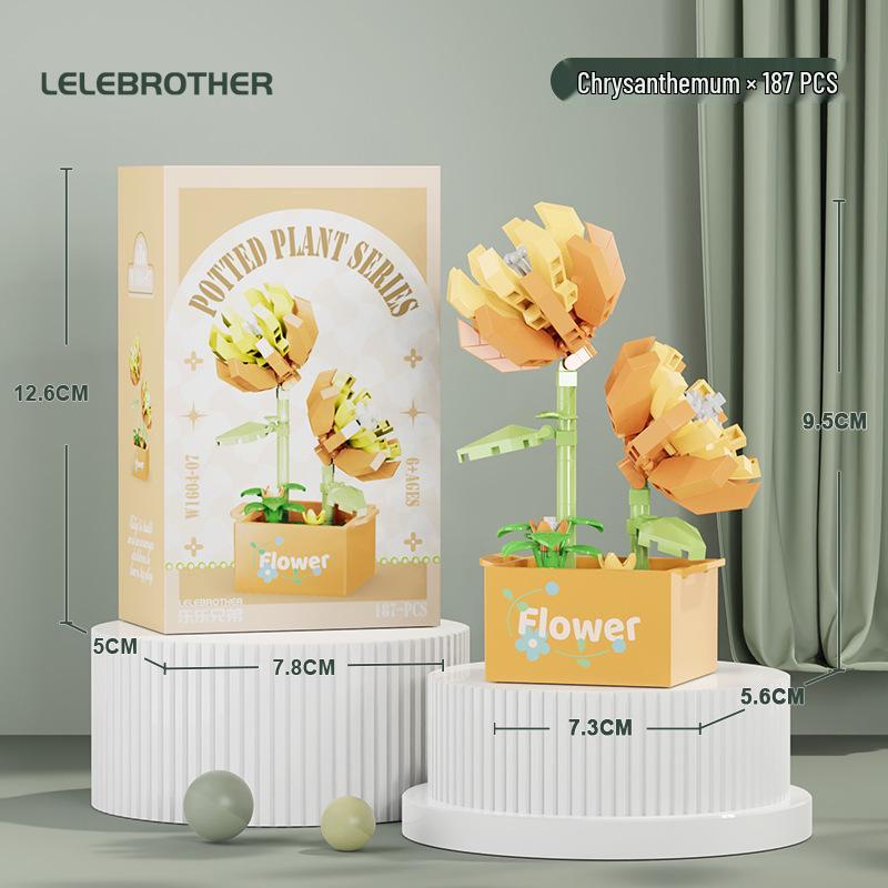Preserved Flower Basket Building Blocks: Rose & Succulent Ornaments, Educational Toy for Girls, Ideal for Valentine's Day or June 1st Gift