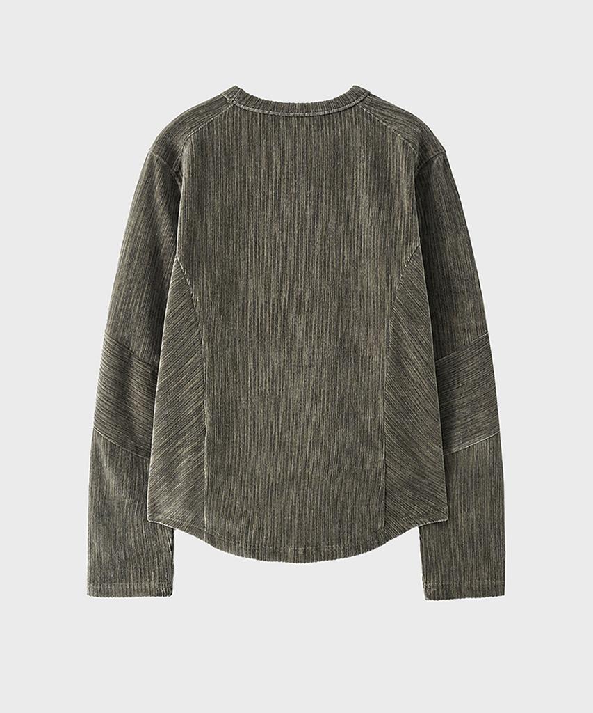 NOIRER Two-Tone Velvet Ribbed Structure T-Shirt (Dusty Beige)