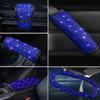 Bling Women Car Accessories Car Handbrake Gear Shift Rearview Mirror Armrest Cover Shoulder Pad Blue Rhinestone Decoration Set