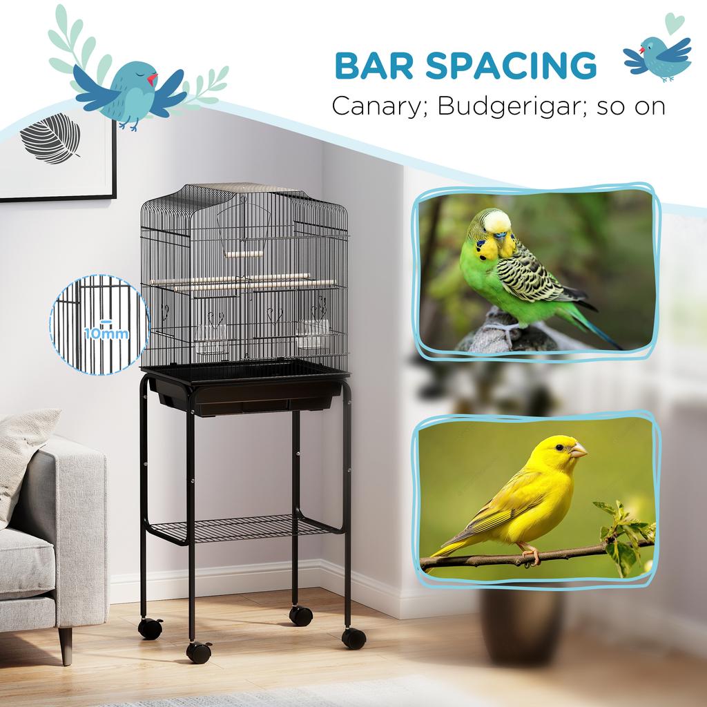Bird Cage Budgie Cages For Finch Canary Parakeet With Stand Wheels Slide Out Tray Accessories Storage Shelf Black