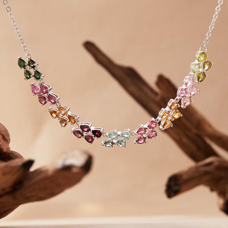 Caibao Jewelry Натуральный Турмалиновый Кулон Ожерелье Женское S925 Серебро Xiaohongshu Wechat Каналы