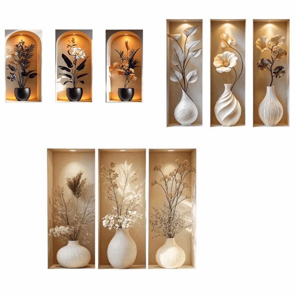 3pcs Self-Adhesive Flower Visual Wall Stickers Modern 3D Effect Wall Stickers Living Room
