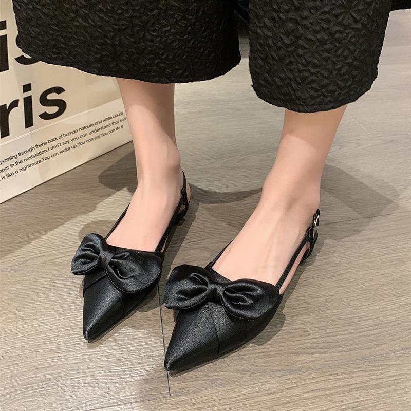 Fashion Bow Sexy Women Flats Sandals Fashion Dress Elegant Shoes New Summer 2024 Party Outdoor Pointed Flat Bottomed Sandals