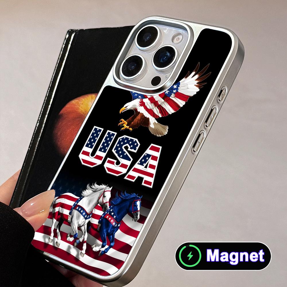 США Америка Флаг Посеребрение Magsafe Чехол для Мобильного Телефона для iPhone 17 16 15 14 13 12 11 Air Pro Max Plus Цветной Чехол