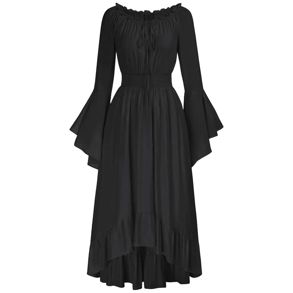 Women's Vintage Solid Color Lace Collar Long Sleeve Dress Cos Dress