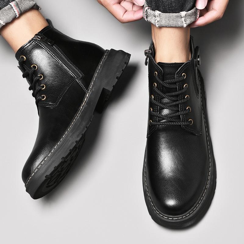 Fashion Men Fashion Genuine Leather Boots 2024 New Autumn Winter Classic Ankle Cowboy Boot Men British Style Warm Plush Motorcycle Boots