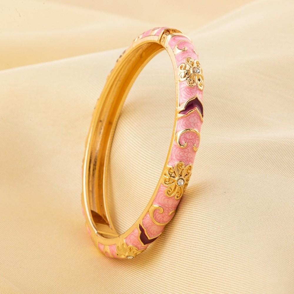 Colorful Enamel Flower Bracelet Chinese Style Dainty Jewelry New Flower Bangle Women
