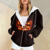 Женская мода повседневная толстовка с принтом на Хэллоуин осень-зима с длинным рукавом кардиган с карманами на молнии куртка с капюшоном