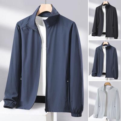 Мужская и женская солнцезащитная куртка с воротником-стойкой и длинным рукавом, однотонная застежка-молния, солнцезащитная одежда из ледяного шелка