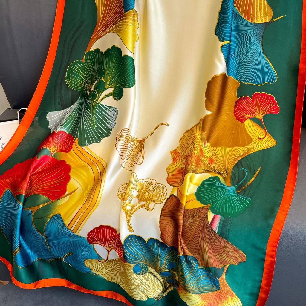 Шелковый шарф с принтом ботанических цветов, весна и лето, новый атласный шарф Li Jin, темпераментная женская шаль