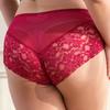 Plus Size Women's Sexy Red Lace Panties with Floral Mesh Detail - Soft, Breathable & Comfortable High-Waist Underwear