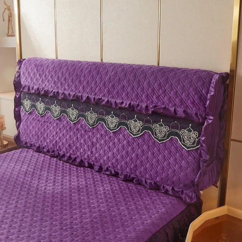 Кружевные чехлы на изголовье кровати, плюшевые бархатные двойные стеганые чехлы Queen King, защита от столкновений, полное покрытие, защита спины с карманом