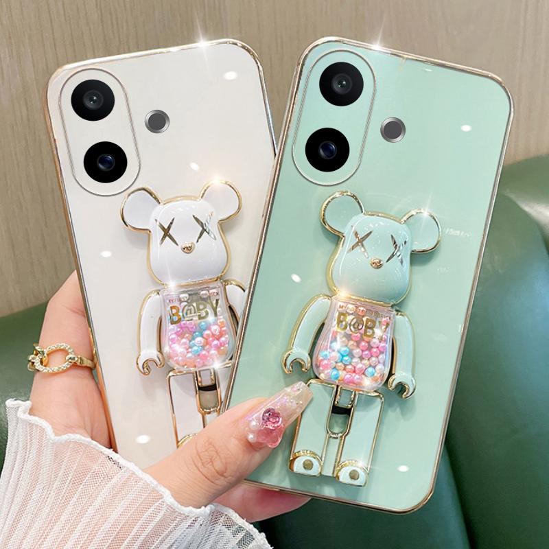 For Vivo V60 Lite Case Soft Electroplated Quicksand Hourglass Pellet KWAS Bear silicone shockproof Protector Smooth for Vivo V60 Lite Back Cover