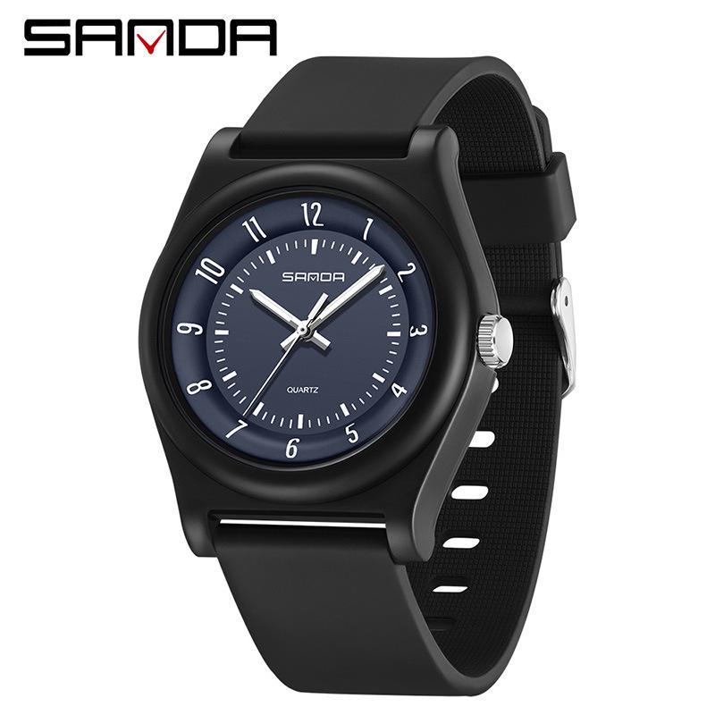 Унисекс кварцевые часы SANDA с силиконовым ремешком, большим светящимся циферблатом и водозащитой