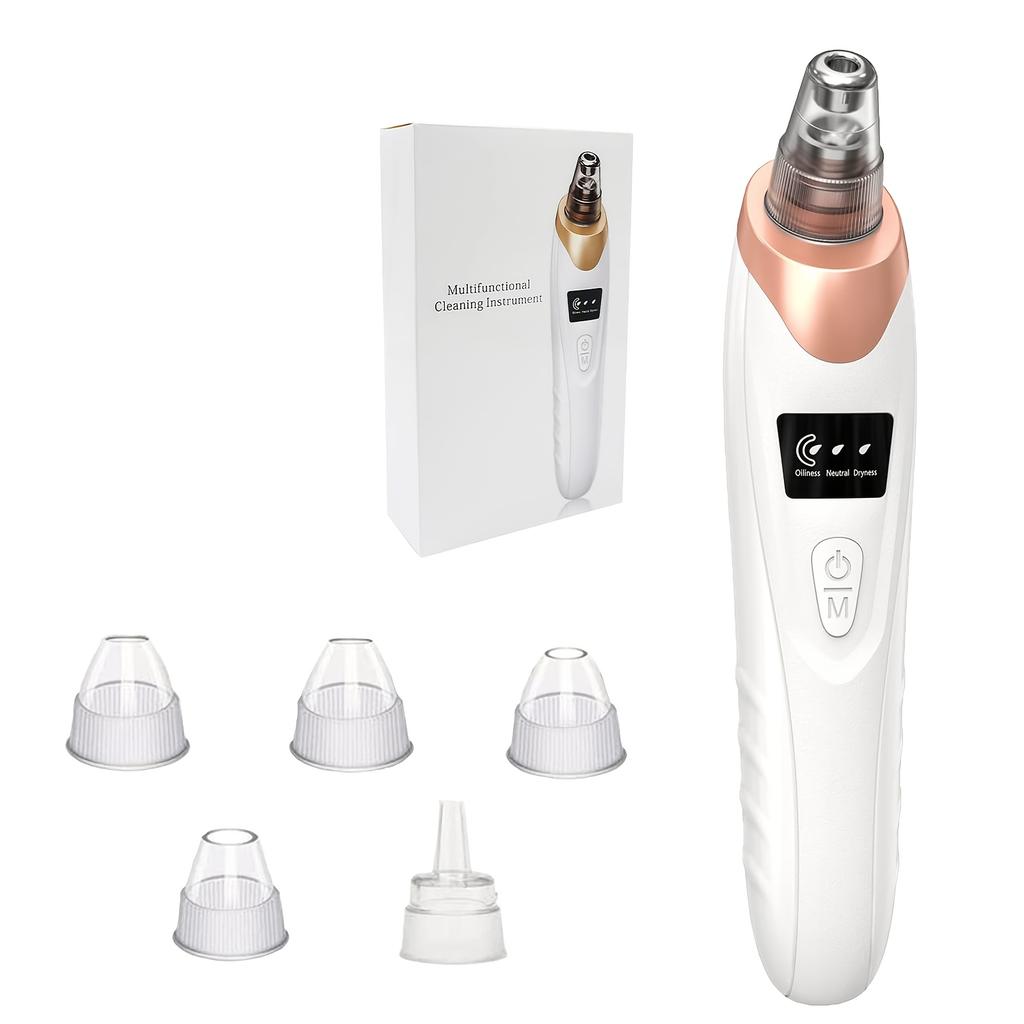 Blackhead remover pore vacuum cleaner Facial pore cleaner 5Suction power and5A suction head USB Rechargeable Electric Blackhead Remover Set White