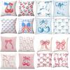 Blue Pink Cherry & Bow Pillowcase for Home Décor - Bedroom, Living Room, Sofa Cushion Cover