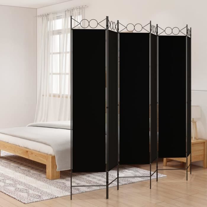 350161 vidaXL Room Divider 6 Panels Black 240x200 Cm Fabric