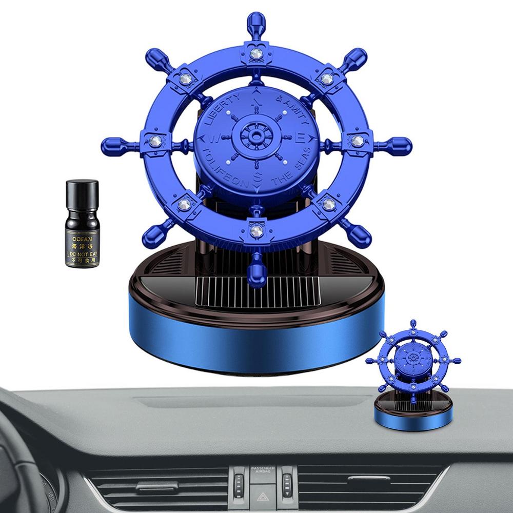Автомобильные духи, вращающийся солнечный металлический руль, аромат, автомобильные аксессуары, духи, вращающаяся парфюмерная база на солнечной энергии, форма руля корабля