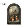 Spooky Gothic Room Decor Halloween Arched Wooden Wall Decor, Ghost Cat Hanging Ornament, Distressed Atmosphere Home Accents Tabletop Plaque,
