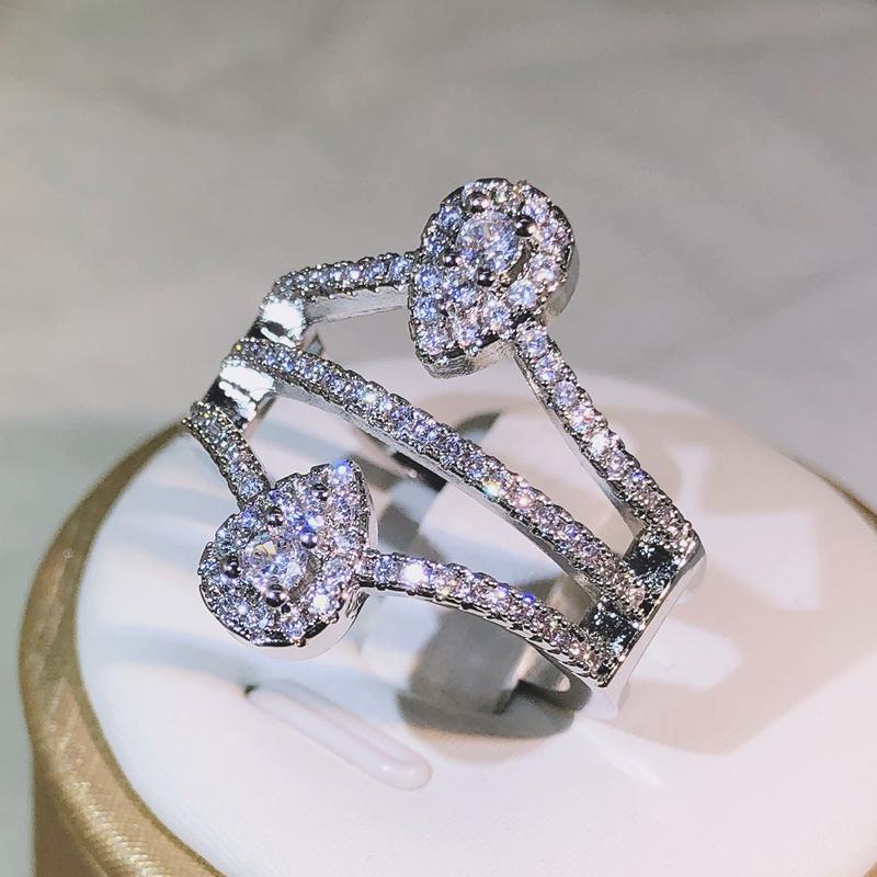 Высокое качество, симметричное двойное кольцо с каплей воды, креативное кольцо из стерлингового серебра 925 пробы, подходит для пар, вечерние подарки на день Святого Валентина