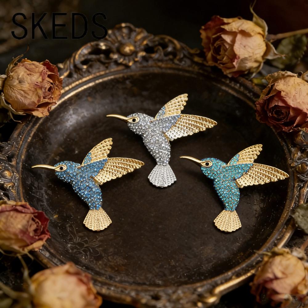 SKEDS Винтажная Милая Брошь Колибри Женский Корсаж Булавка для Пальто Роскошные Украшения для Женщин Свадебные Вечерние Аксессуары Хороший Подарок
